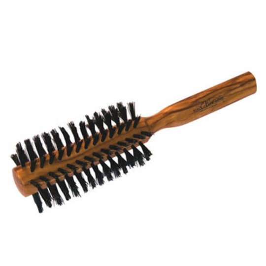 Brosse  cheveux  ronde en bois d olivier et  poils  de sanglier