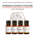 Pack Romance - synergie fleurie et fruitée - Lot de 4 huiles essentielles BIO à diffuser - Encens - Bois de Rose - Mandarine Rou