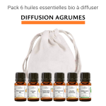 Pack diffusion agrumes - Lot de 6 huiles essentielles BIO à diffuser - Petit Grain - Citron - Mandarine Rouge - Pamplemousse - O