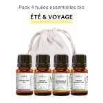 Pack été et voyage - Lot de 4 huiles essentielles BIO - Lavande Fine - Menthe Poivrée - Citronnelle de Java - Origan Compact - 4